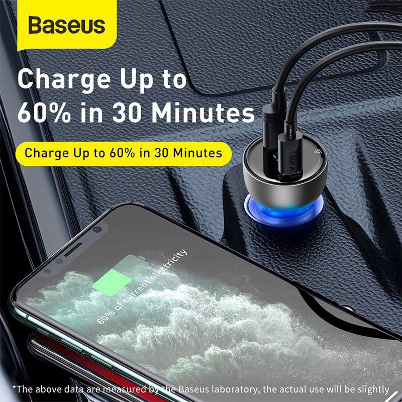 Pipe insulation fast charging high capacity 65W baseus particular digital display QC + PPS dual (65W,USB + Type C, LCD display, PD/PPS/QC3.0 Quick Charger car charger)