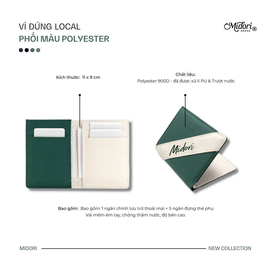 Ví Vải Đứng Nam Nữ Màu Phối Polyester Kháng Nước Bóp Gập Đựng Thẻ Midori Local Brand Chính Hãng M Studio