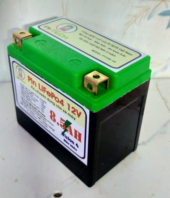 ẮC QUY XE MÁY V4 - Pin Lithium PI-TECH 8,5Ah  (Khởi động xe máy-Bền gấp 4 lần ắc quy chì-Siêu nhẹ)