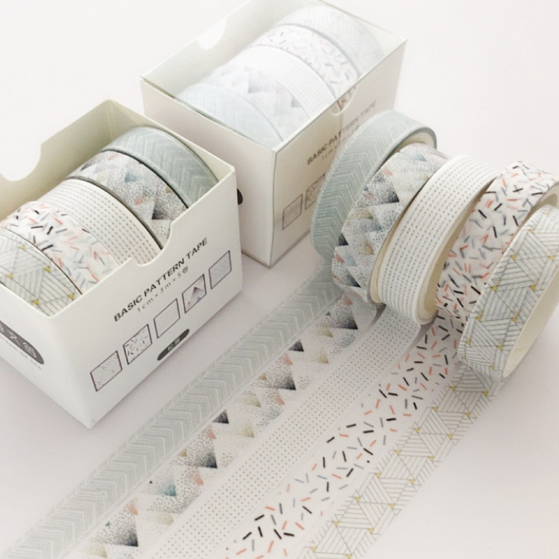 Set 5 cuộn washi tape Basic Pattern (Hàng có sẵn)