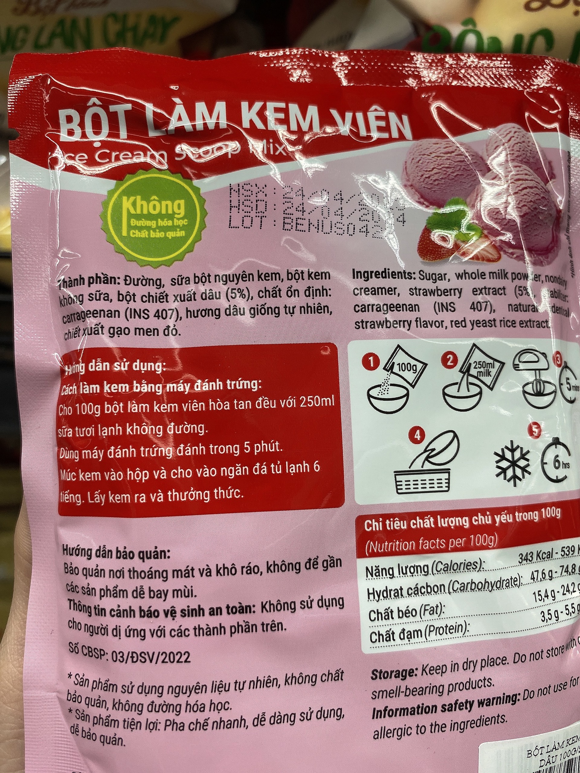 Bột Làm Kem Viên Vị Dâu