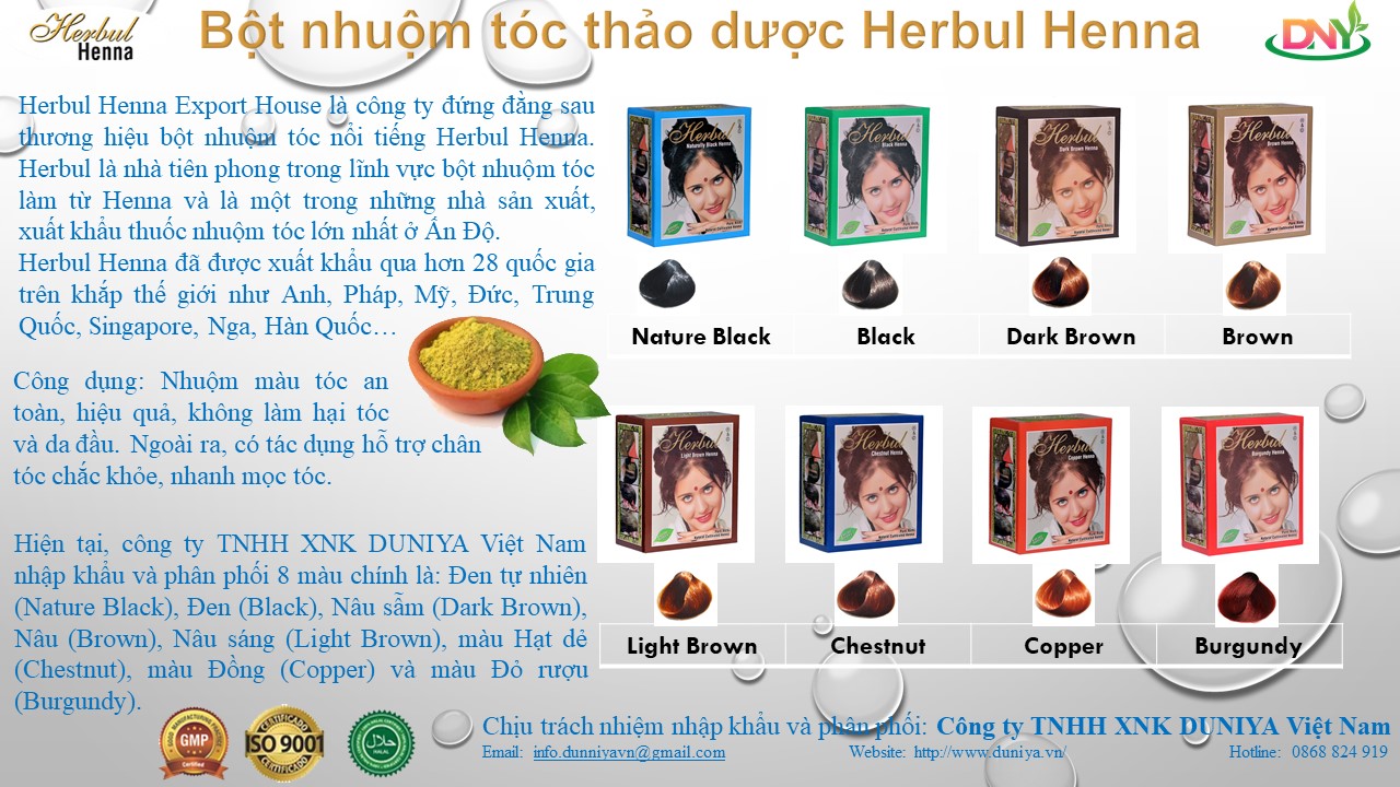 Bột nhuộm tóc thảo dược Herbul Henna nâu - Brown