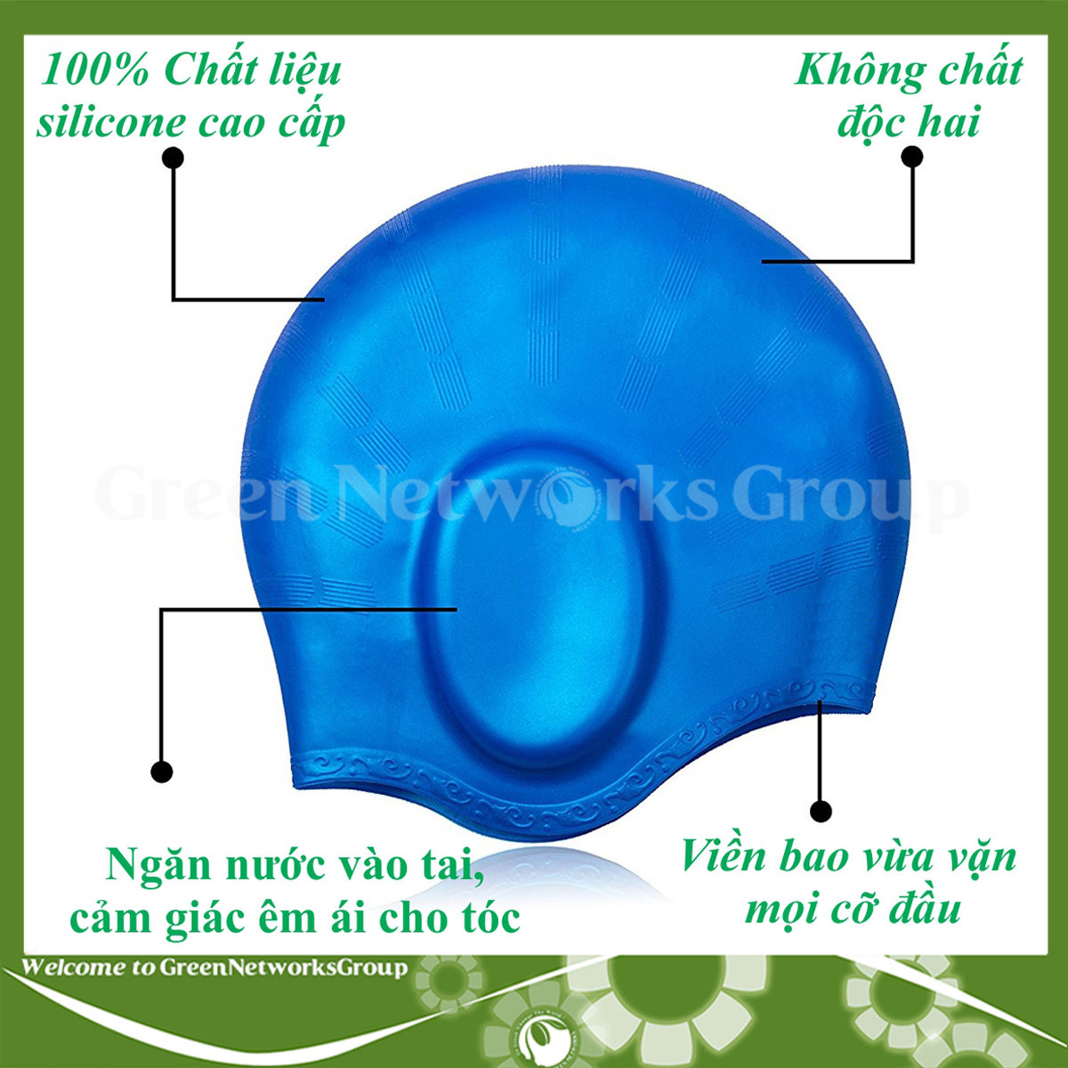 Nón bơi mũ bơi Silicon che tai Greennetworks