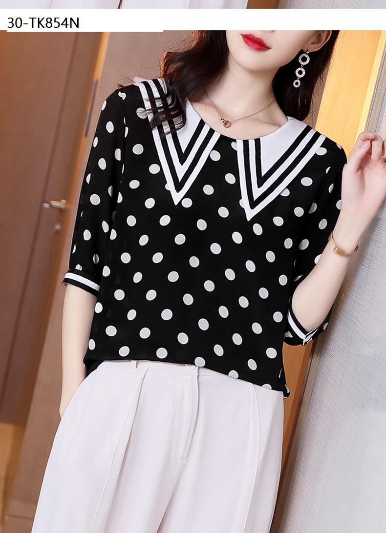 Tk854n-áo chấm bi cổ thiết kế s-6xl