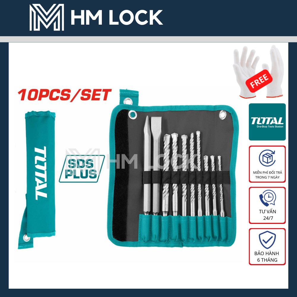 Bộ 10 mũi khoan và mũi đục bê tông total - hàng chính hãng - tacsd19101 - hm lock