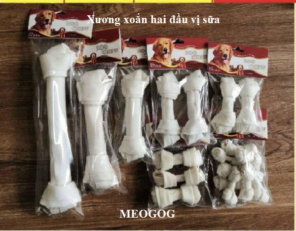 Xương xoắn hai đầu vị sữa xương da bò xương gặm sạch răng cho chó MEOGOG
