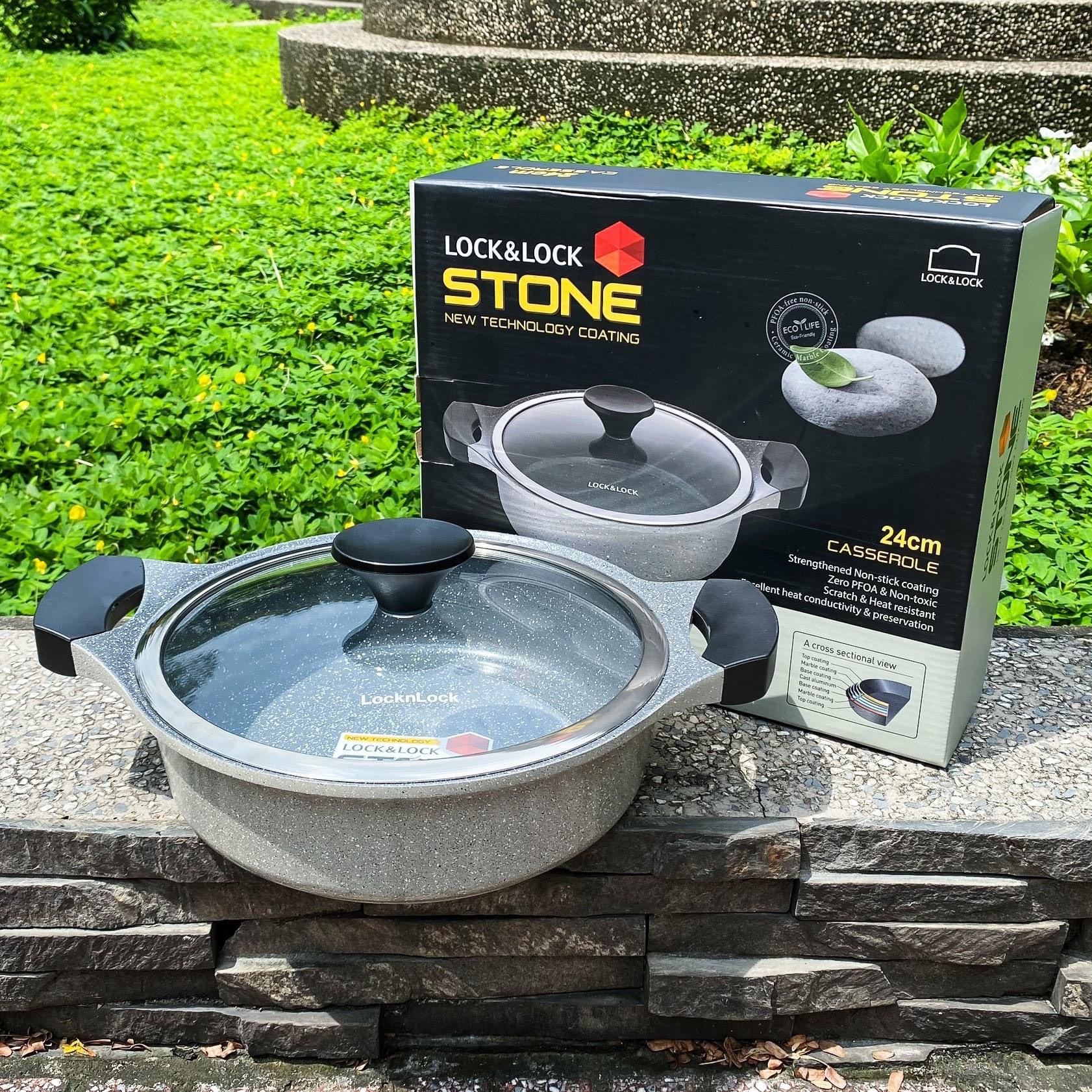 Nồi Đá Stone Cao Cấp 7 Lớp LocknLock 2 tay cầm 24cm thành thấp (hàng chính hãng)