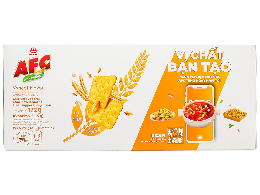 [Hộp 172g] Bánh AFC dinh dưỡng vị lúa mì (8 x 21.5g)