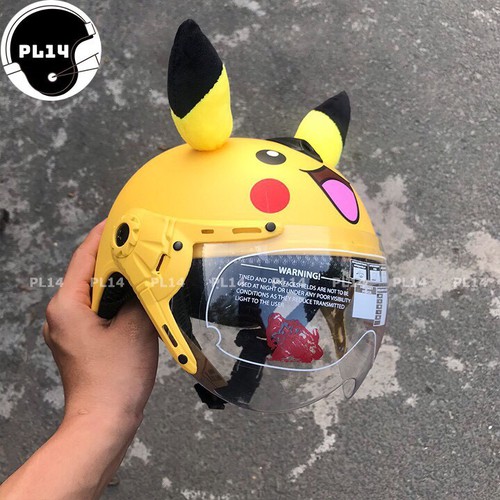 Nón bảo hiểm trẻ em pikachu có kính v&s helmet cho bé từ 3-6 tuổi màu vàng