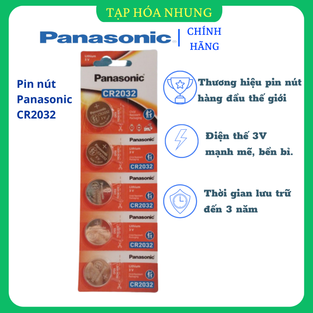 Vỉ 5 viên pin nút panasonic 3v cr-2032/5bew