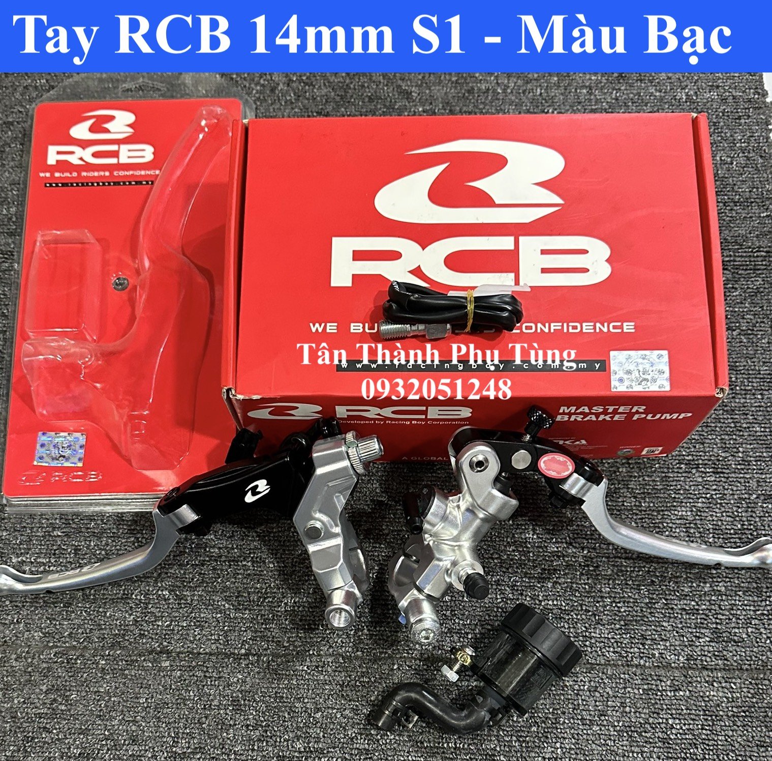 Tay thắng, tay côn s1 rcb bình dầu rời 14mm - màu bạc chính hãng