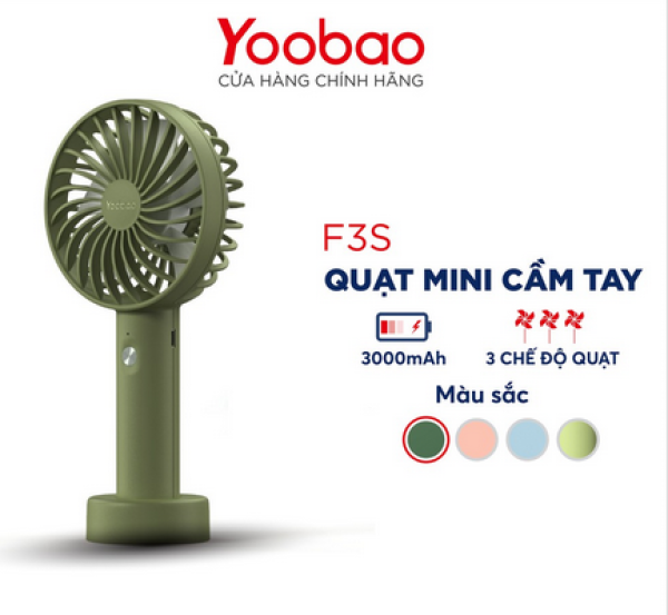 Quạt sạc mini cầm tay có thể đặt bàn YOOBAO F3S 2000mah dùng được 9 tiếng nhỏ gọn tiện lợi - Yoobao