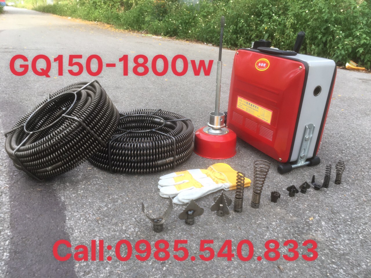 Máy thông tắc gq150-1800w ( phụ kiện gồm: 1 cuộn dây 16, 1 cuộn dây 22, 1 quả lu phi 8, bộ đâug thông 16,22,...)