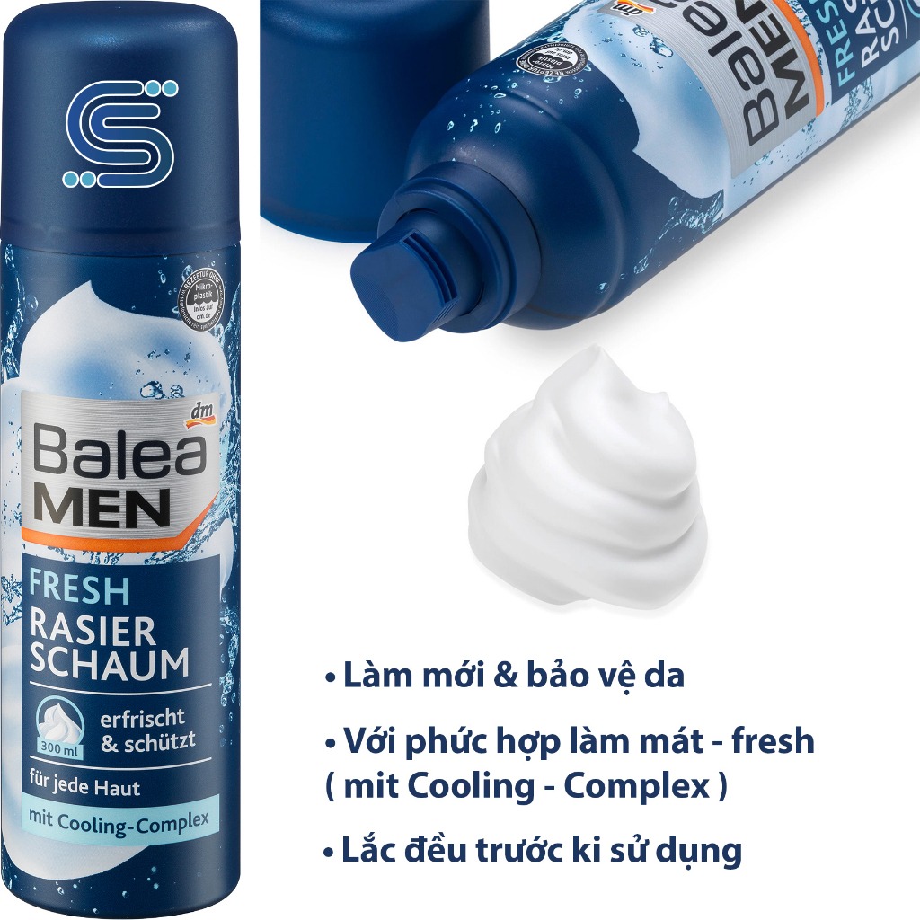 Bọt cạo râu 300ml, Kem gel 200ml BALEA MEN Đức với Nha đam, Cooling Complex