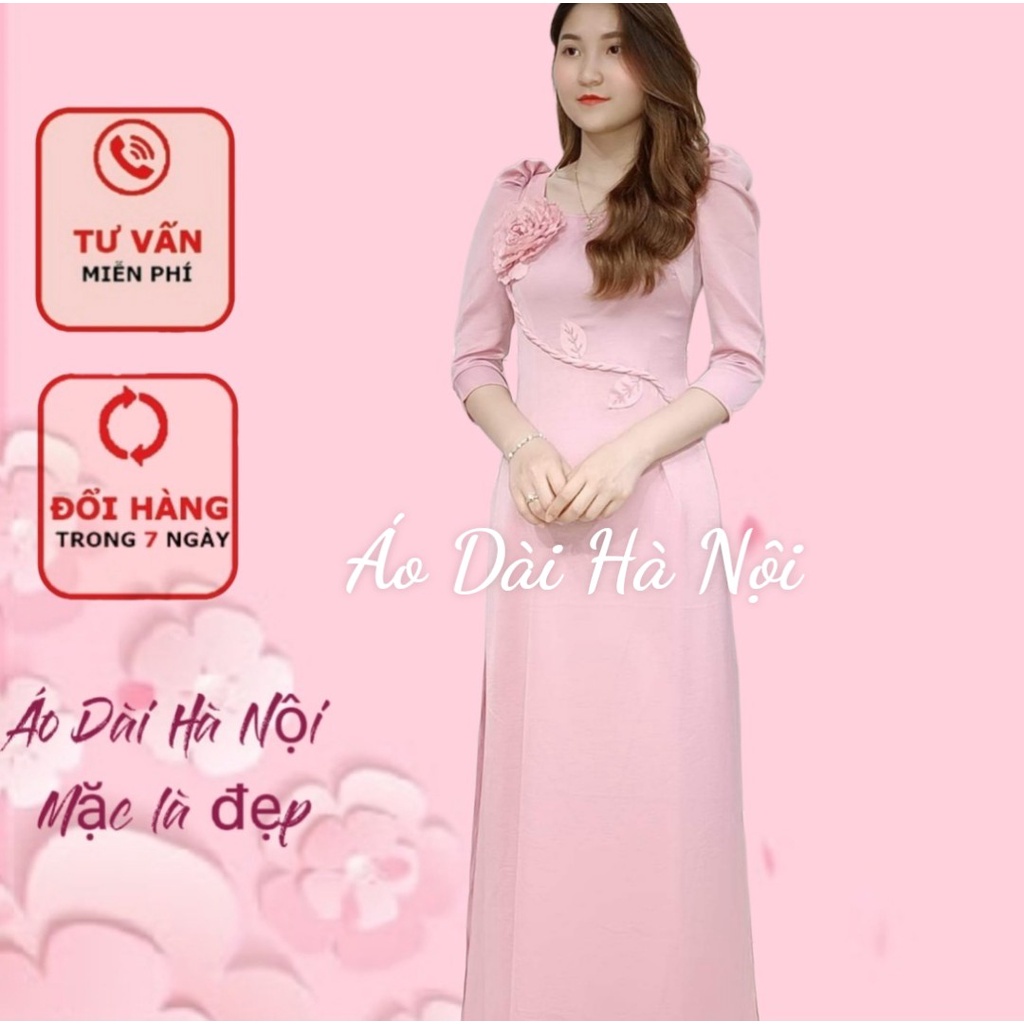 [Giá xưởng} Áo dài lụa Tô Châu cổ vuông tay phồng đính hoa - Áo Dài Hà Nội