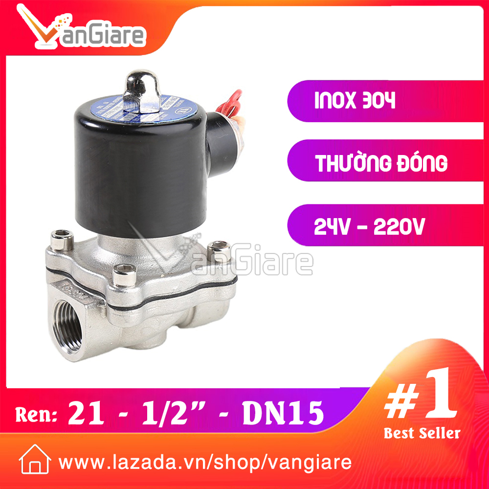 Van điện từ inox phi 21mm uws uni-d, thường đóng 12v 24v 220v