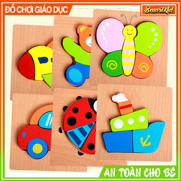 Bộ 10 đồ chơi gỗ xếp hình lắp ráp tranh ghép 3d gỗ nổi montessori