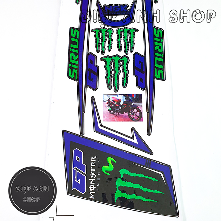 Tem Sirius MONSTER Xanh Đen - Tem xe Sirius