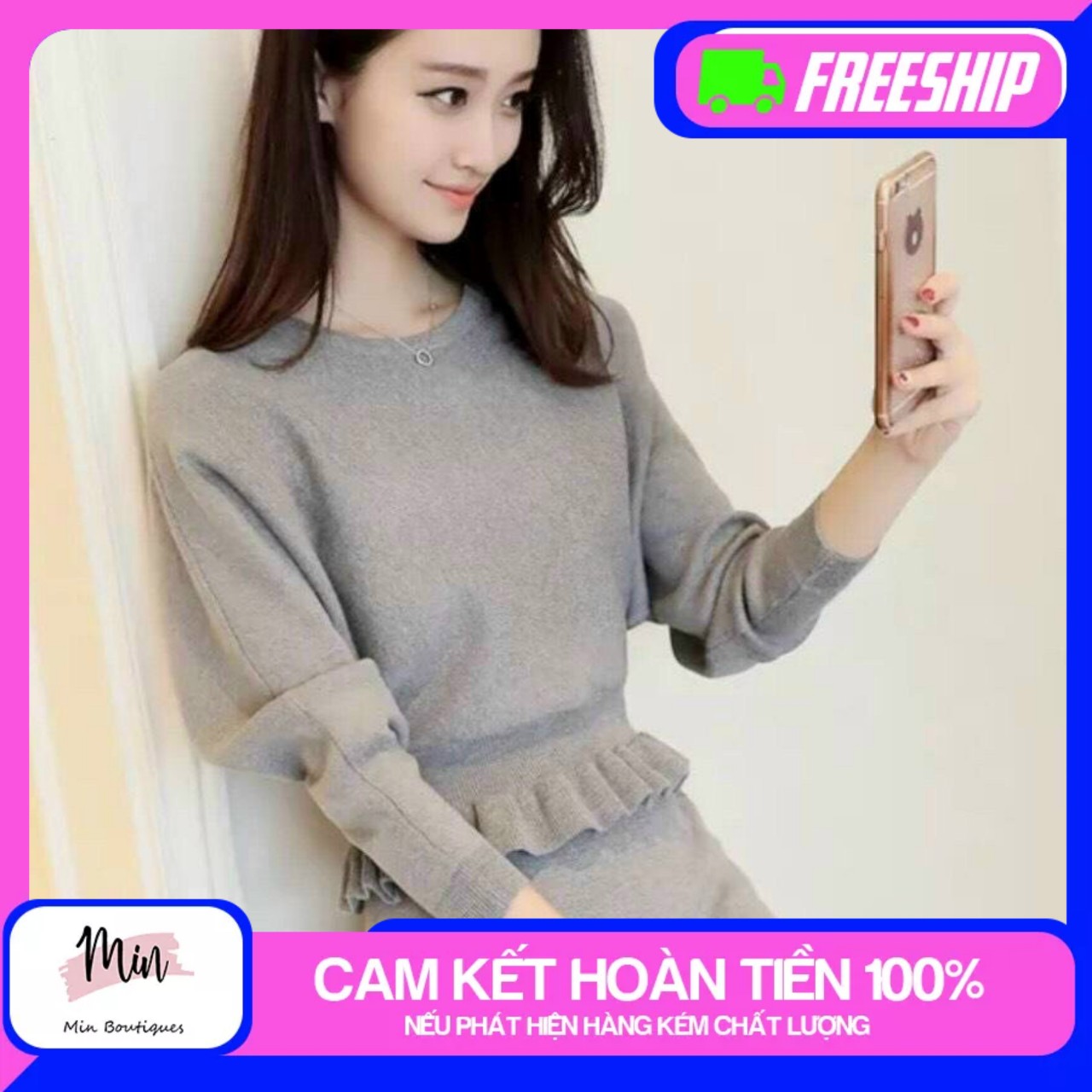 Áo thun len tay dài - cổ tròn nhún eo