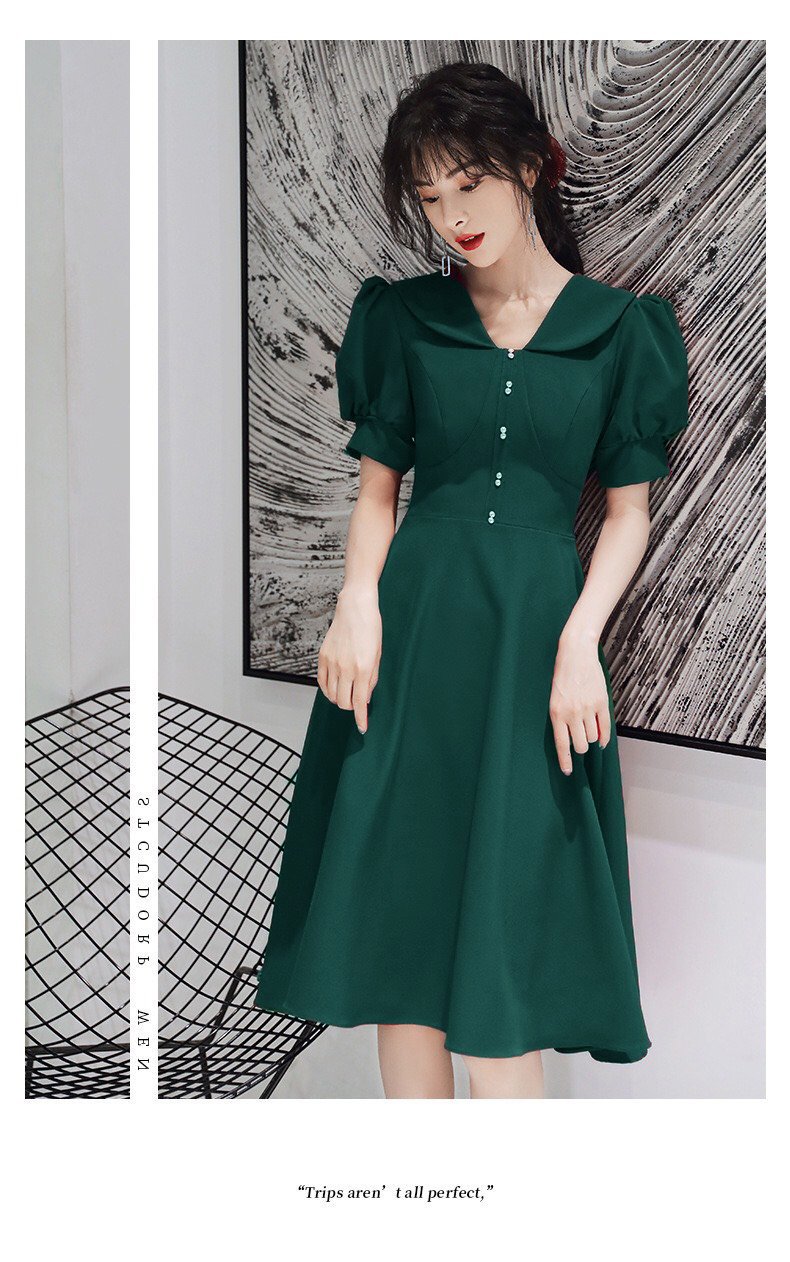 ĐẦM XOÈ CỔ SEN NÚT ĐÔI TAY PHỒNG