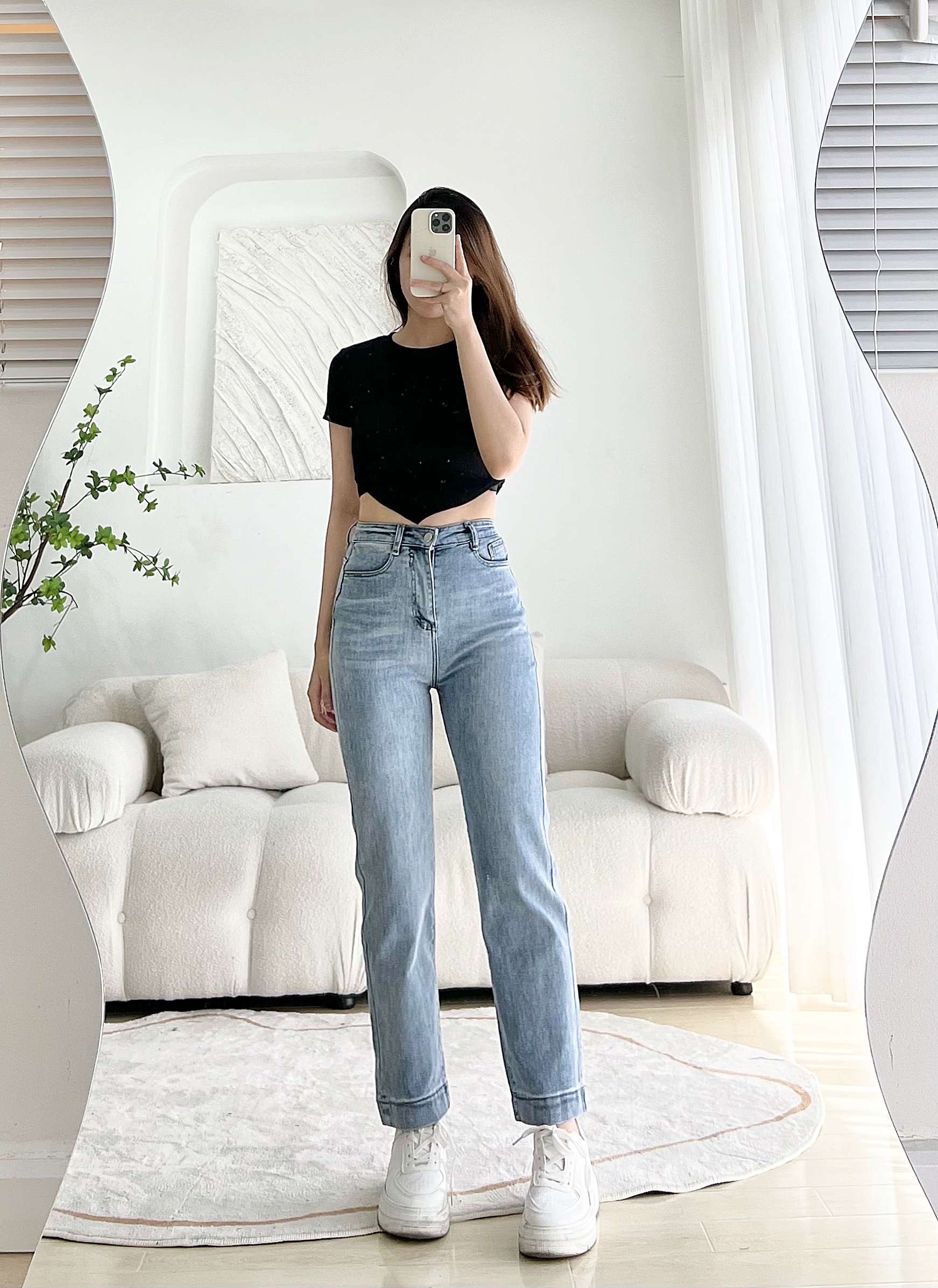 Quần Jean Ống Đứng GẤP LAI - Leda