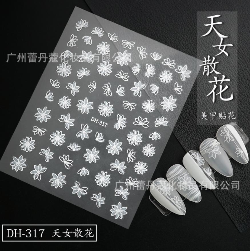Sticker 3d - hình dán móng tay hoa bướm ren trắng