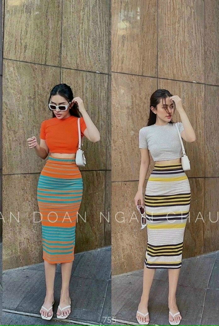 [HCM]SÉT CHÂN VÁY DÀI + ÁO CROPTOP
