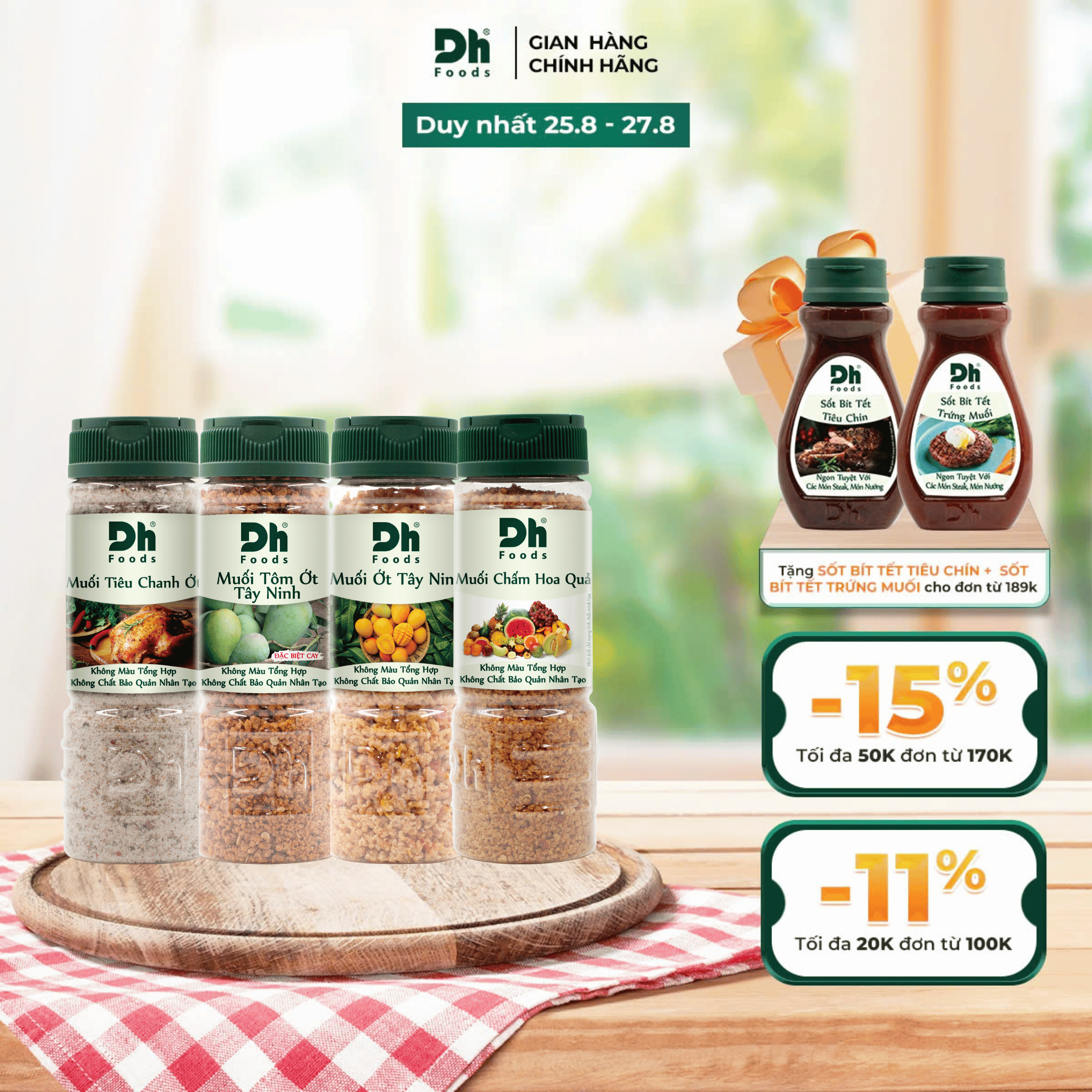 Combo 4 Muối chấm Cay (Muối Tôm Ớt, Muối Ớt, Muối Tiêu Chanh Ớt, Muối Chấm Hoa Qủa)