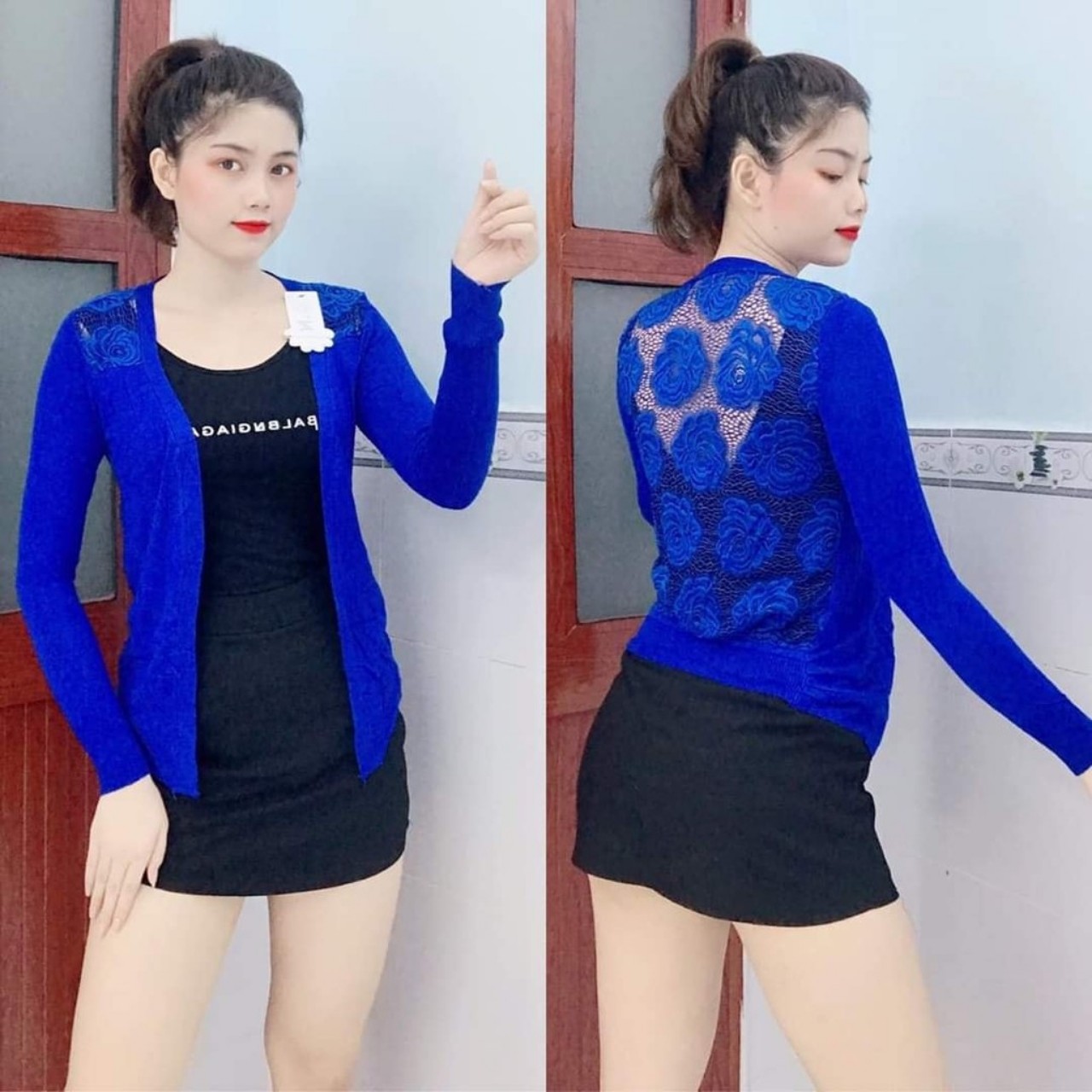 Áo khoác len phối ren lưng sao nhiều màu