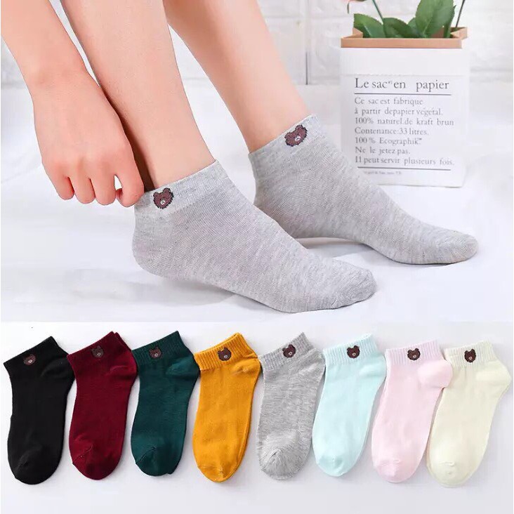 Vớ nữ Sét 10 đôi tất gấu brown cổ ngắn KÈM TÚI ĐỰNG hot trend chất liệu cotton, kiểu dáng thời trang, khỏe khoắn, tiện lợi 10 màu