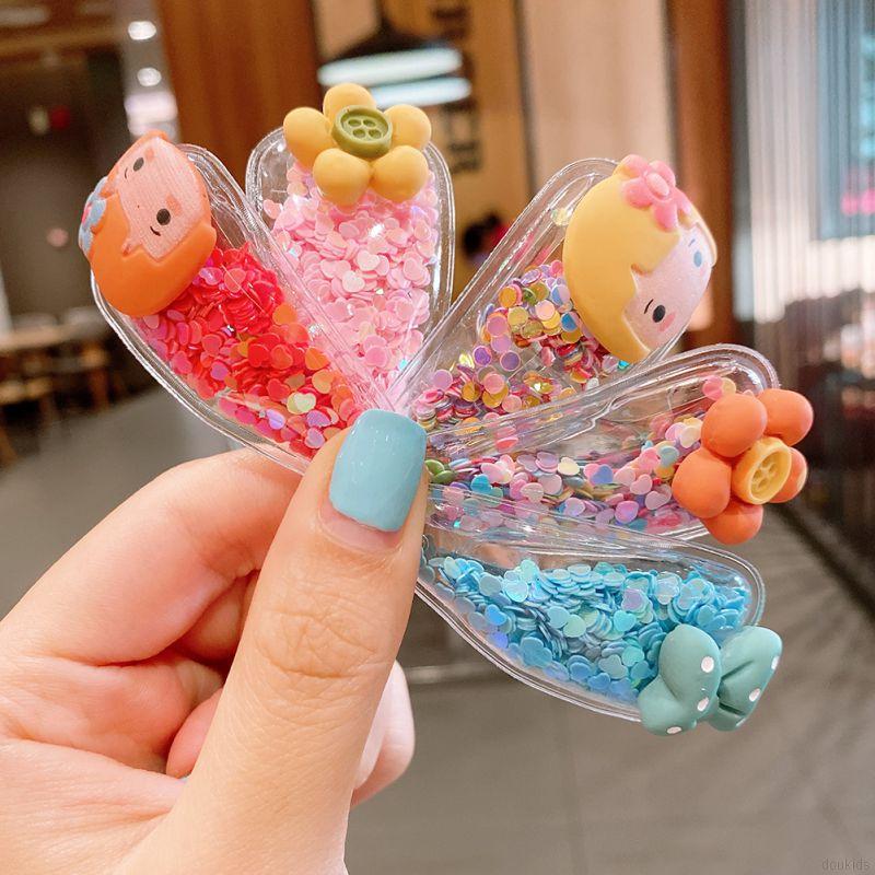 Set 2 cái kẹp bấm tóc hình hoa trái cây bấm Kim tuyến