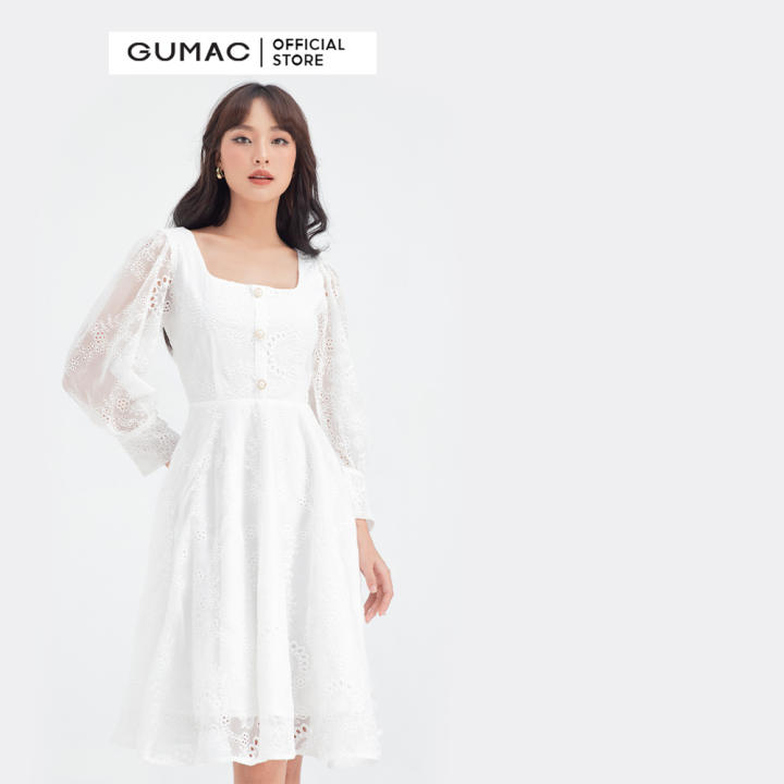 Đầm nữ tay dài cổ vuông DB715 mẫu mới GUMAC – Gumac >>> top1shop >>> lazada.vn