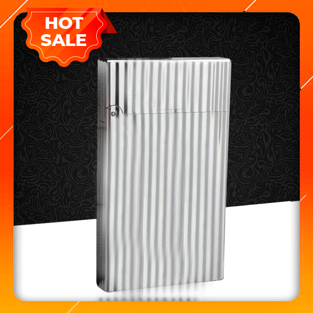 Vỏ Hộp Quẹt Bật Lửa Dupont Xăng Đá DX-06T Họa Tiết Bạc Kẻ Dọc Đính Đá Cao Cấp   (KHÔNG XĂNG KHÔNG GAS)