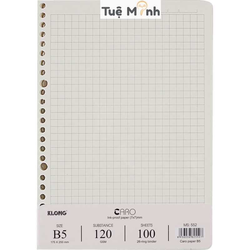 Giấy refill ruột sổ còng B5 Caro 7x7 mm 100 tờ dày 120gsm Klong MS 552 làm binder VPP KLONG