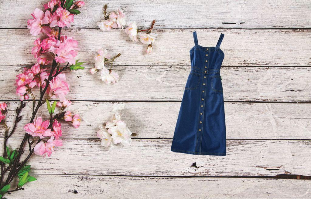 ĐẦM YẾM JEAN 2 DÂY CÓ HÀNG NÚT D778 (KHÔNG KÈM ÁO )
