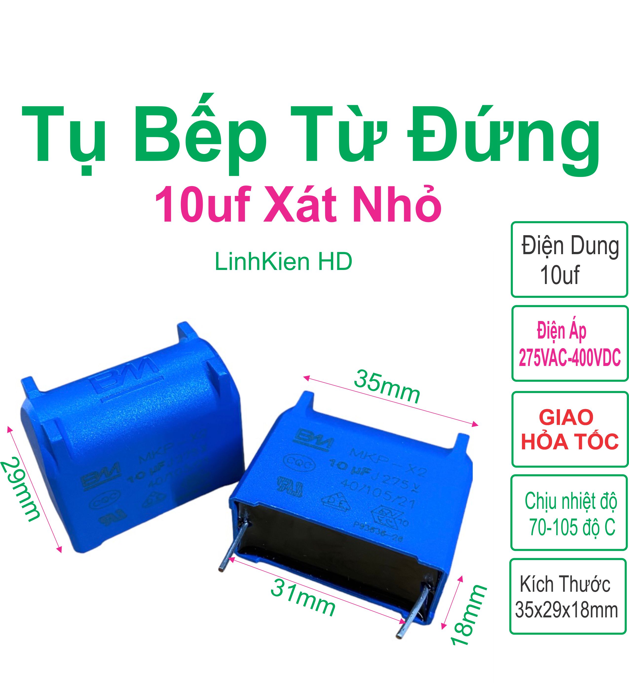 Combo 10 tụ bếp từ 10uf 400v đứng - xác nhỏ - linhkien hd