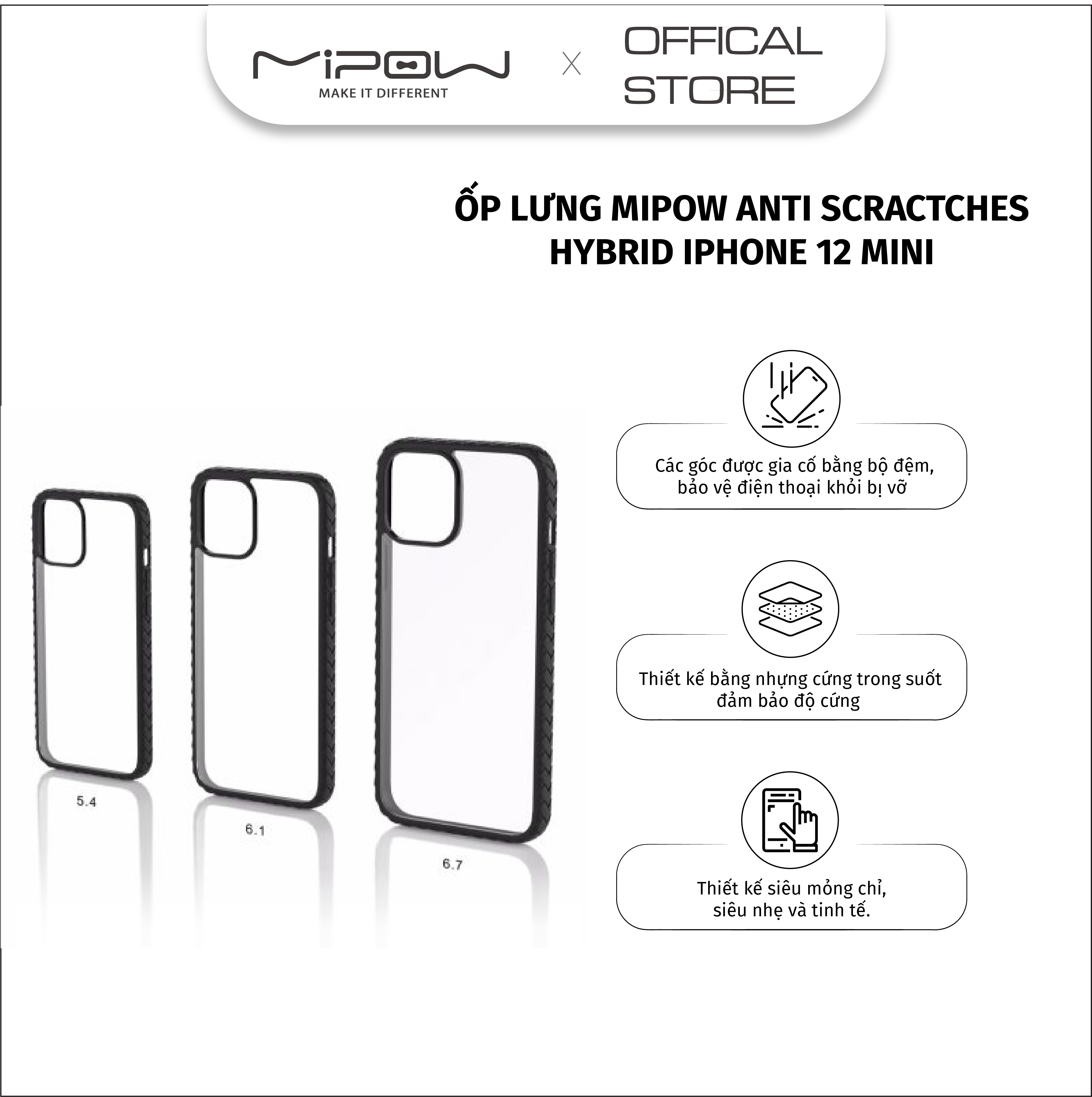 Ốp Lưng MIPOW Anti Scractches Hybrid IPHONE 12 Mini I IPHONE 12 I 12 PRO I 12 PROMAX - Hàng Chính Hãng