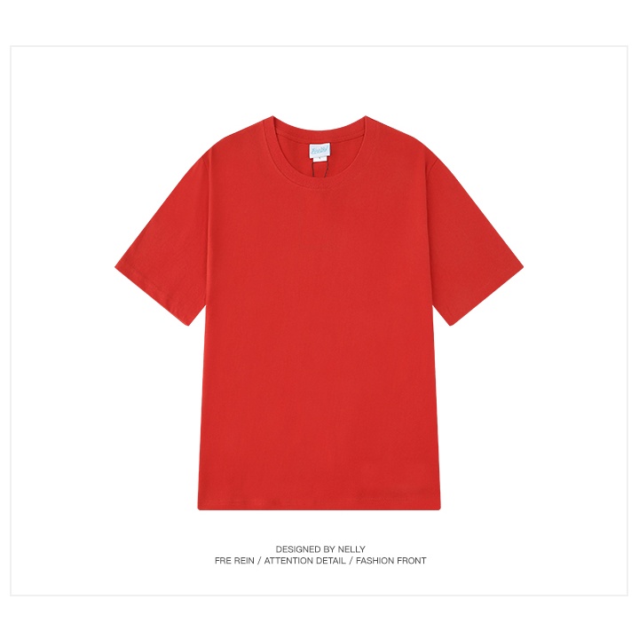 Áo phông Nelly Heybig tay ngắn basic trơn màu đỏ chất cotton 100%