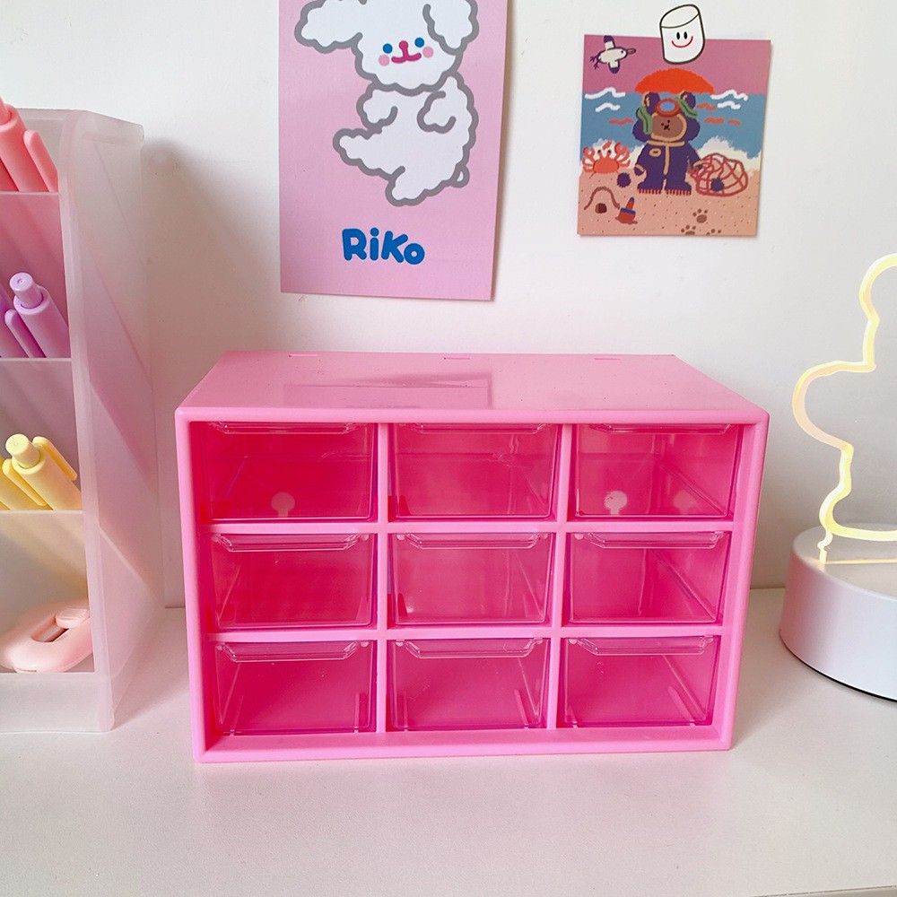 Hộp nhựa đa năng 9 ngăn đựng đồ siêu xinh , kệ 9 ô để đồ mini tặng kèm sticker