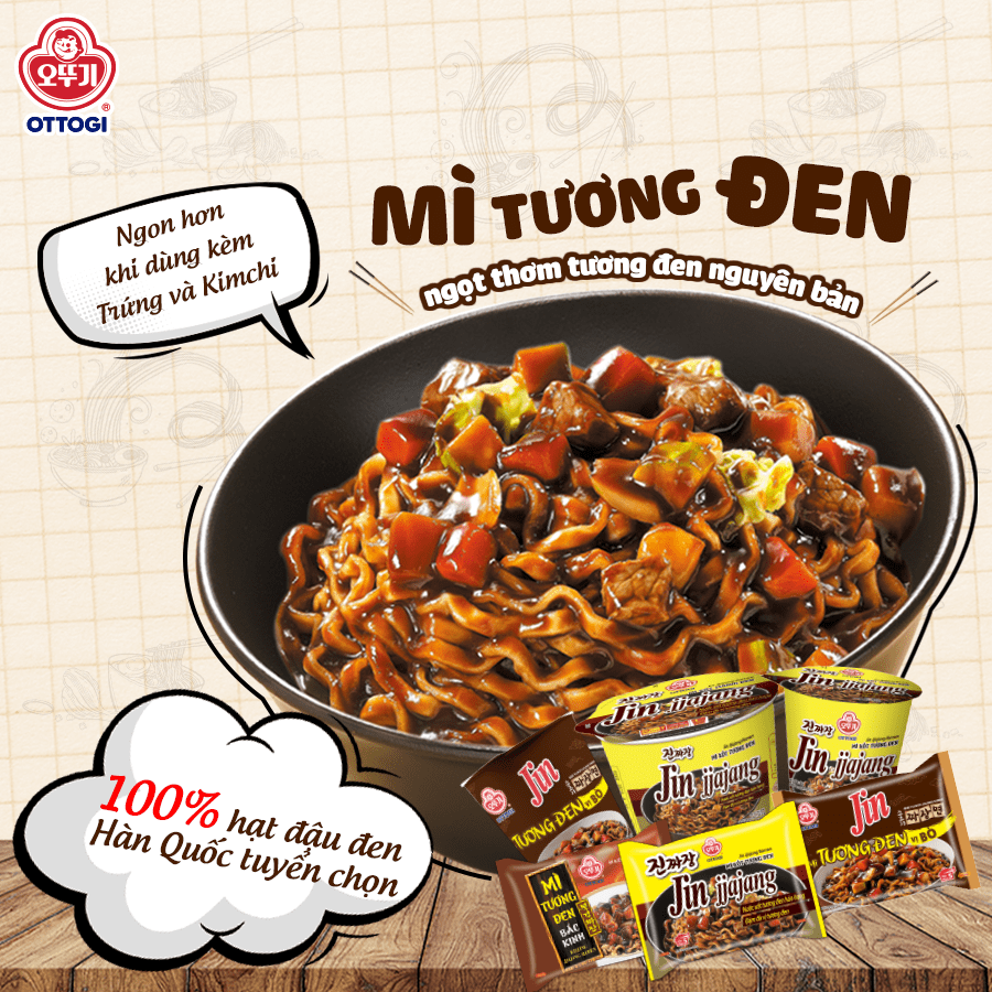 Mì Ly Jin jjajang xốt tương đen Ottogi 70g