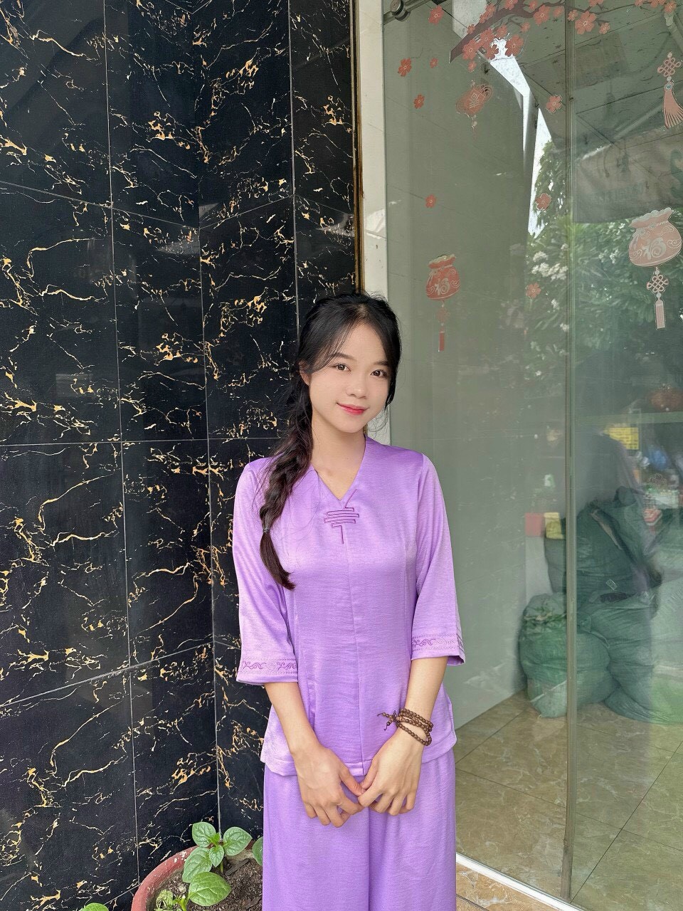 Đồ Lam Đi Chùa # Bộ Lua Cổ Tim Trơn # Quần Áo Nữ