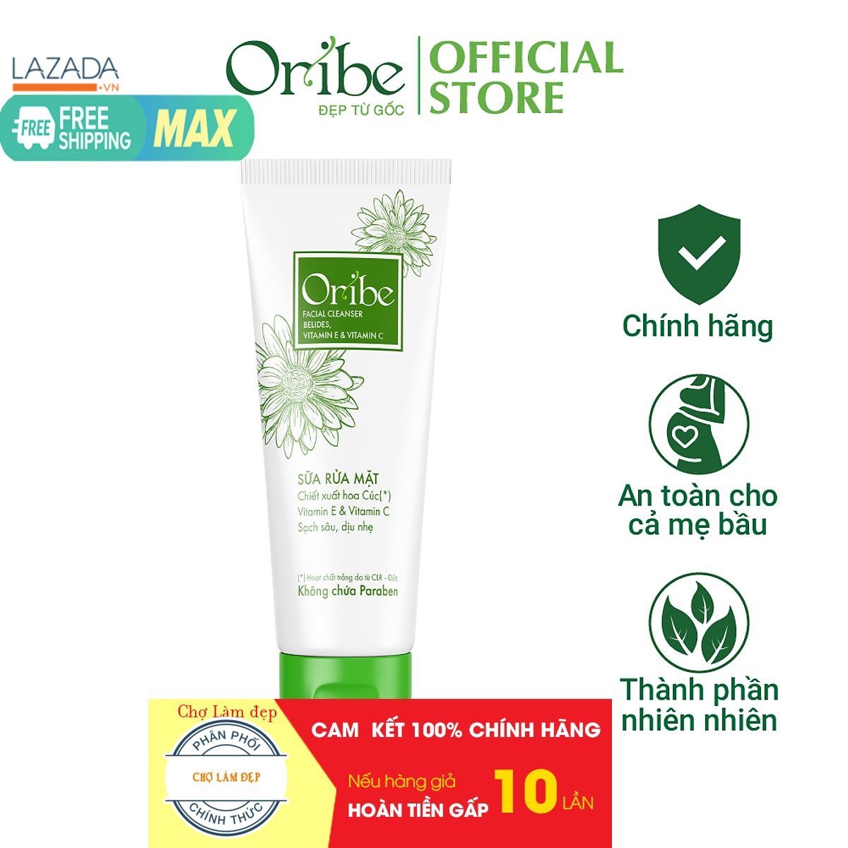 [Chính hãng] Sữa Rửa Mặt Sạch sâu dịu nhẹ trắng khỏe tự nhiên ORI’BE 100g, an toàn - Làm sạch bụi bẩn, bã nhờn đồng thời cung cấp dưỡng chất từ hạt vitamin E