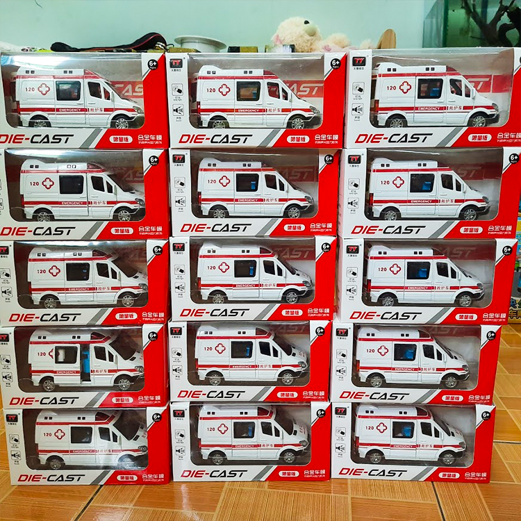 Xe cứu thương RMZ đồ chơi cho trẻ em mô hình tỉ lệ 1:32 xe bằng sắt có nhạc và âm thanh