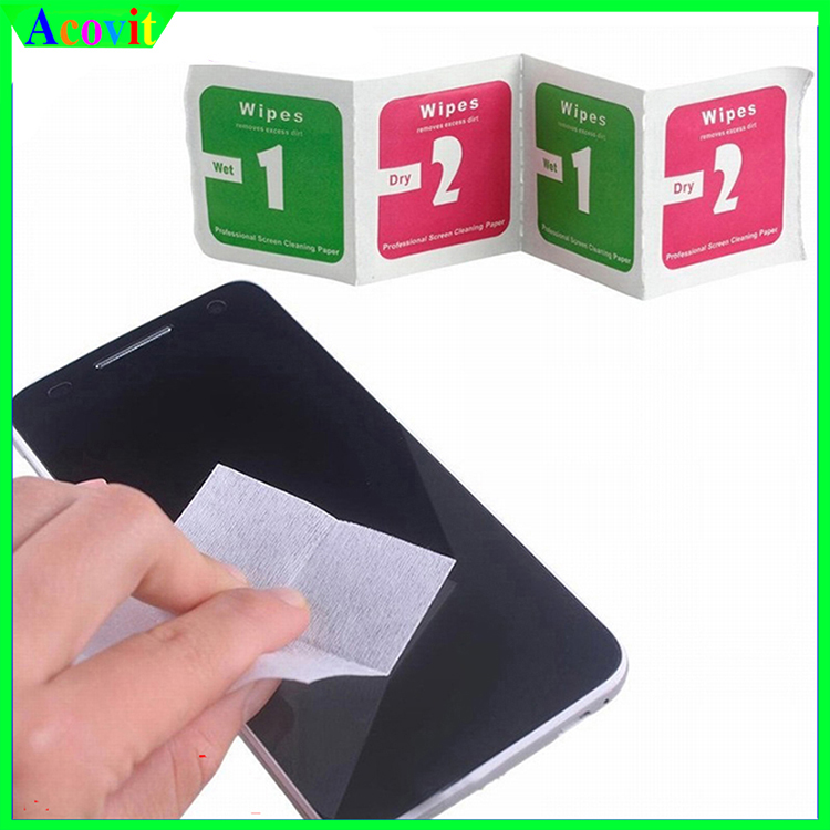 giấy lau kính , Giấy lau màn hình điện thoại ,ipad, kính, máy tính bảng (1 miếng lau ướt +1 miếng lau khô ) Acovit