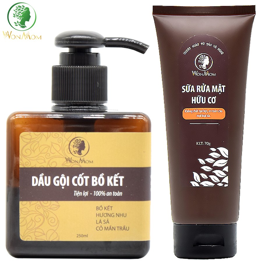 Bộ da đẹp tóc đen, nuôi dưỡng da đẹp, tóc xinh Wonmom (1 sữa rửa mặt + 1 dầu gội cốt bồ kết)