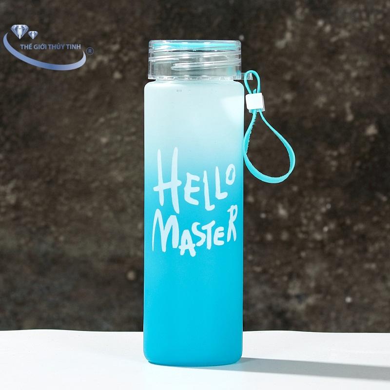[HCM]Bình Thủy Tinh Dây Xách Hello Master 480ML