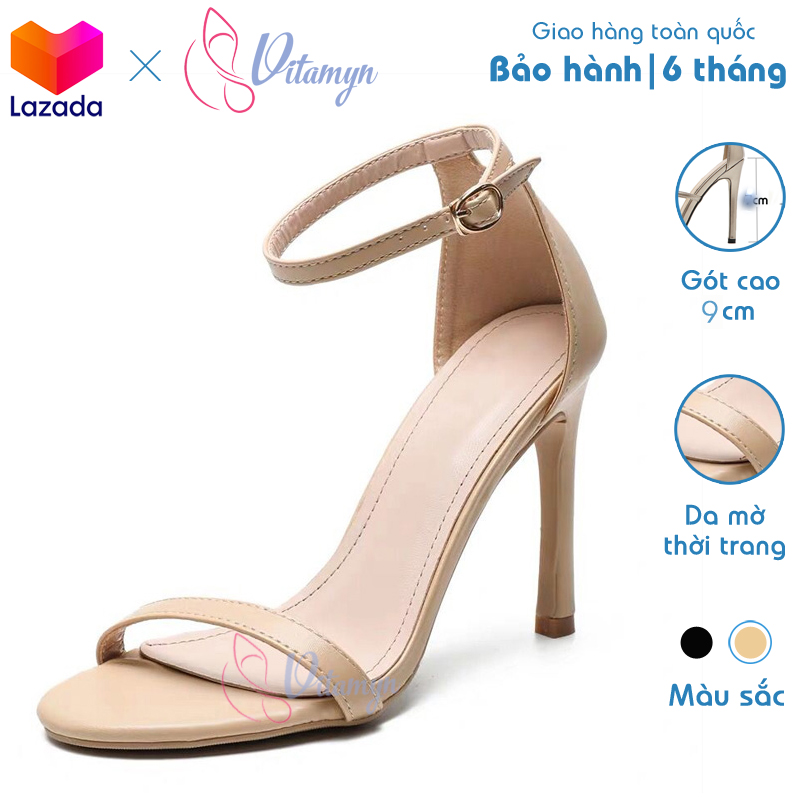 Giày Sandal Cao Gót 9p Da Mềm Quai Ngang Nữ Tính Thời Trang gót nhọn quai khóa móc tiện lợi