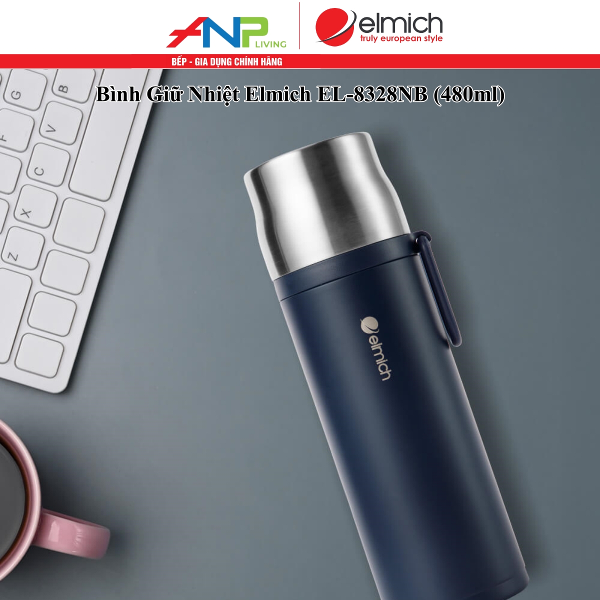 Bình Giữ Nhiệt Elmich EL-8328 (Dung Tích 480ml, Chất Liệu INOX 304, Có Quai Xách)