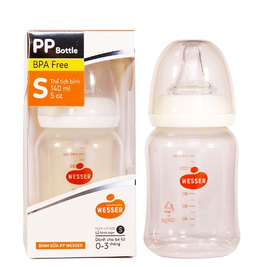 Bình sữa PP Wesser cổ hẹp 140ml ( núm vú size S )