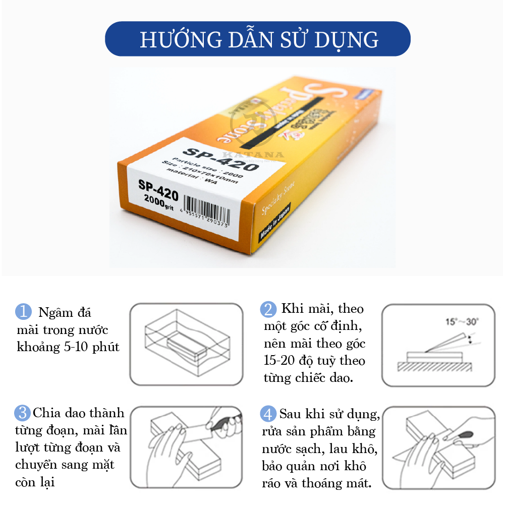 Đá mài trung Naniwa Nhật Bản #2000 SUPER SP 420 (210x70x10)